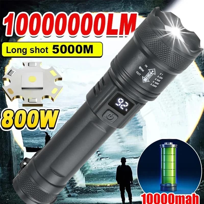 Lampes de poche LED haute puissance pour le bain, lampe torche avec lumière d’affichage, charge USB, camping, pêche, lanterne n’aime d’urgence, 2000lm